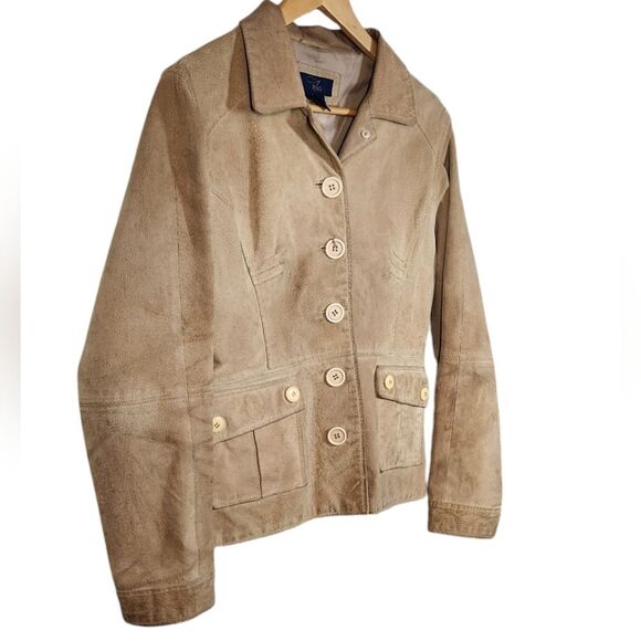 Vintage Leather Jacket Suede Tan BOHO Chunky Slouchy Grunge Pockets Distressed M - Picture 2 of 13